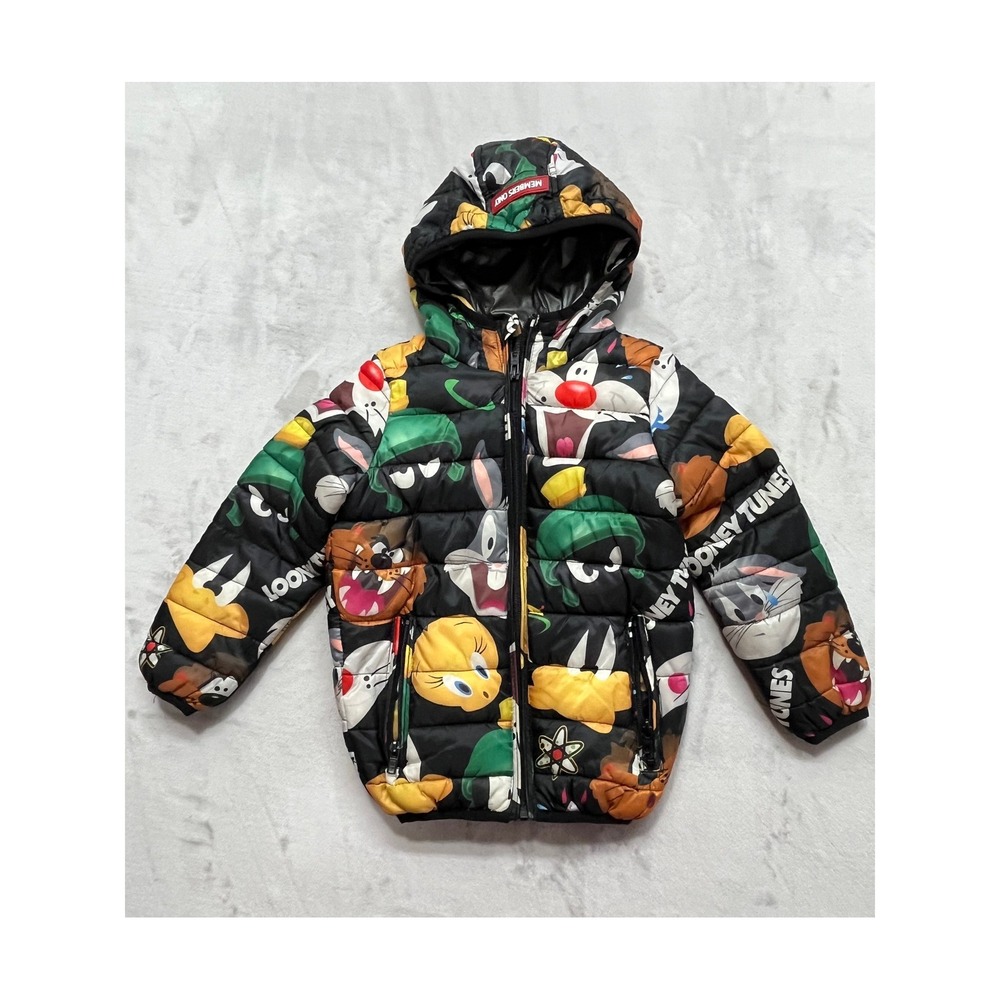 Members Only Looney Tunes Puffer Jacket Kids 4 Black Cartoon Print